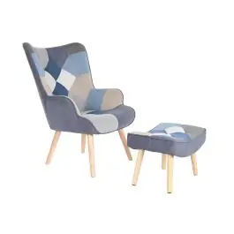Sillón de Lectura Patchwork con Reposapiés en Lino MB-205533
