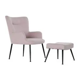 Sillón Orejero Tapizado en Poliéster Rosa con Reposapiés MB-191899