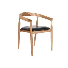 Silla de Comedor con Reposabrazos en Teca y Piel Negra MB-208001