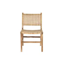 Silla de Comedor en Madera de Teca y Ratán Marrón Claro MB-199294