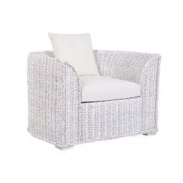 Sillón de Jardín en Ratán Blanco Decapé con Cojín MB-224101