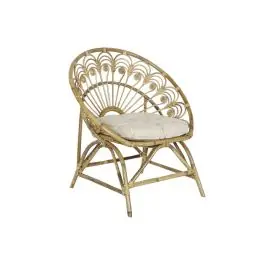 Sillón de Ratán Natural con Cojín de Algodón MB-207722