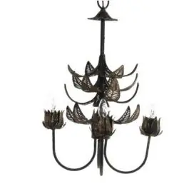 Lámpara de Techo en Metal Negro Envejecido con Hojas de 4 Bombillas - Decoración