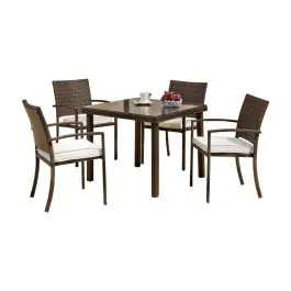 Comedor de Jardín con Mesa de Cristal Marrón 90 cm BAHÍA - Estancias