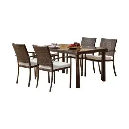 Comedor de Jardín con Mesa de Cristal Marrón 150 cm BAHÍA - Estancias