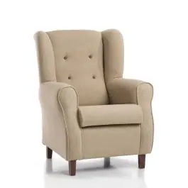 Butaca modelo TURIN clásica orejera con patas de madera Color beige - Sillones