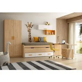 Dormitorio Juvenil LIDER GO 202 Acabados Bambú/Blanco/Mostaza - Estancias