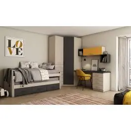 Dormitorio Juvenil LIDER GO 203 Acabados Perla/ Grafito/Mostaza - Estancias