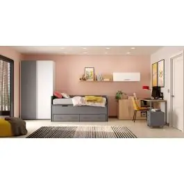Dormitorio Juvenil LIDER GO 208 Acabados Zinc/Bambú/Blanco - Estancias