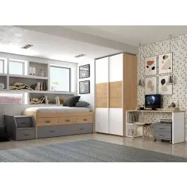Dormitorio Juvenil LIDER GO 211 Acabados Bambú/Blanco/Zinc - Estancias