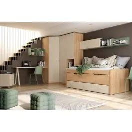 Dormitorio Juvenil LIDER GO 214 Acabados Bambú/Perla/Mentha - Estancias