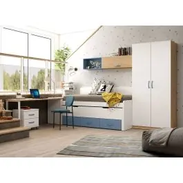 Dormitorio juvenil LIDER GO 216 con Acabados en Bambú/Blanco/Azulón - Estancias