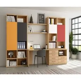 Mueble para Oficina LIDER GO 278 Acabado en Bambú/Mostaza/Grafito - Estancias