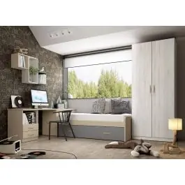 Dormitorio Juvenil con Cama Nido LIDER GO 226 Acabado en Perla/Hibernian/Zinc - Estancias