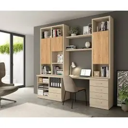 Mueble para Dormitorio con Escritorio LIDER GO 280 Acabado en Perla/Bambú - Estancias