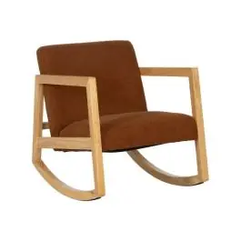 Mecedora de Madera de Caucho con Tapizado Borreguito Marrón 609294 - Sillones