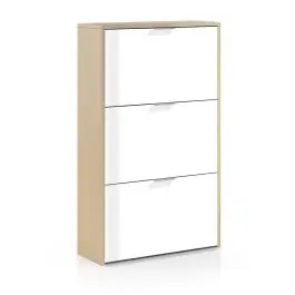 Zapatero de 3 Puertas Abatibles Roble/Blanco Brillo LC0877R - Muebles