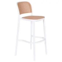 Taburete de color Blanco con Asiento Símil Ratán MB-211143