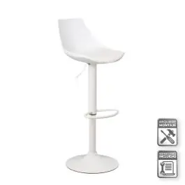 Taburete Giratorio de Cuero Sintético y Metal Blanco 805401 - Muebles