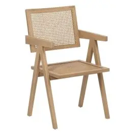 Silla de Comedor de Madera con Reposabrazos y Asiento Trenzado 611237 - Sillas