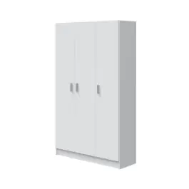 Armario escobero auxiliar ACABADO BLANCO de tres puertas color blanco de melamina con cuatro estantes 007143O - Muebles