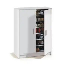 Zapatero blanco de melamina con 2 puertas y 6 estantes 007853O - Muebles
