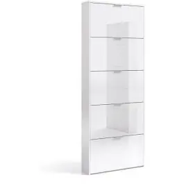 Zapatero blanco brillante de 5 puertas con capacidad para 15 pares de zapatos 007815BO - Muebles