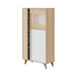 Vitrina de melamina roble canadian y blanco artik con 3 puertas y estantes 016617F - Muebles
