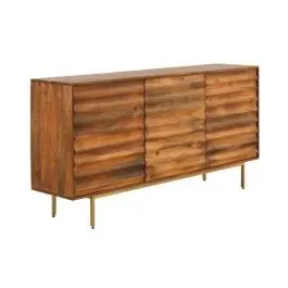 Aparador de tres puertas en madera de mango natural con patas metálicas doradas GABAR 10705 - Muebles