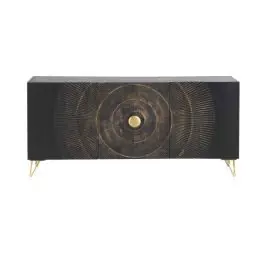 Aparador negro de madera de mango de 3 puertas y patas doradas GABAR 10692 - Muebles