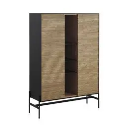 Vitrina chapada en fresno negro con estantes y 2 puertas en natural GABAR 10972 - Muebles