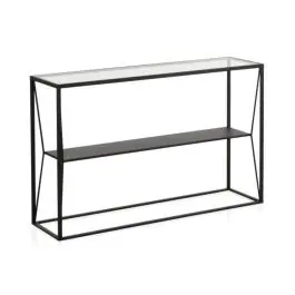 Consola de metal en color negro con sobre rectangular de Cristal de 120 cm GABAR 10940 - Muebles