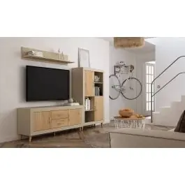 Composición de Salón MOON EVO de Melamina en Acabado Perla y Roble Nº 71 - Estancias