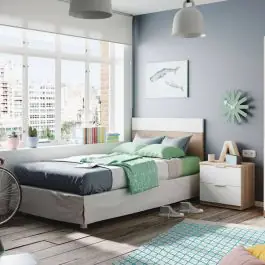 Conjunto de dormitorio LUCA Mesita con dos cajones y un cabezal 017434F - Estancias