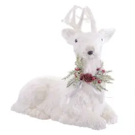 Figura Decorativa de Ciervo color Blanco Tumbado - Navidad