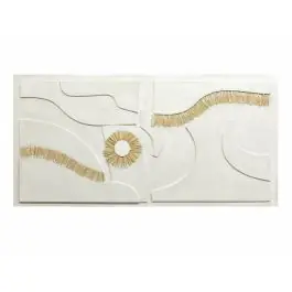 Cuadro Abstracto de Lienzo con Motivos en Rafia con Detalles Dorado y Blanco 81-492