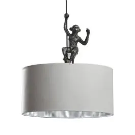 Lámpara de Techo con una Figura de Mono Estructura de Resina Color Plata y Pantalla de Tela Blanca 55-466