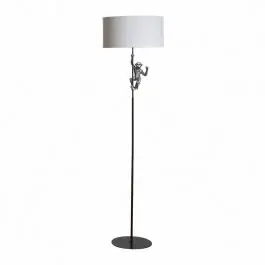 Lámpara de Pie con una Figura de Mono Estructura de Resina Color Plata y Pantalla de Tela Blanca 55-468
