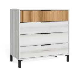 Cómoda de 4 Cajones de Melamina y Metal Acabado Albo y Rayado Natural ARLÉS TR3665 - Estancias