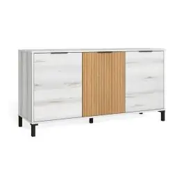 Aparador 3 Puertas de Melamina y Metal Acabado Albo y Rayado Natural TOKIO TR3485 - Muebles