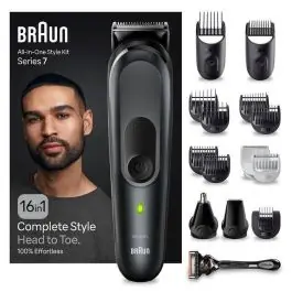 Cortapelo Barbero 16 en 1 Nariz y Orejas Recargable Resistente al Agua Color Negro BRAUN MGK7470 - Belleza y Salud