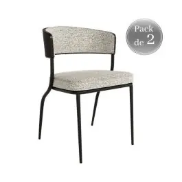 Juego de 2 Sillas con Asientos Tapizados Estructura de Madera Natural y Patas metálicas negras NIMBUS