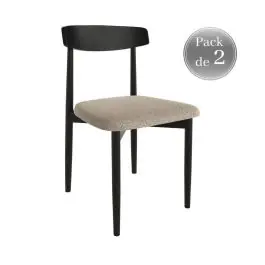 Juego de dos sillas con Asiento Tapizado Color Hueso en Tela y Estructura de Madera Negra MALMO CG3000HU