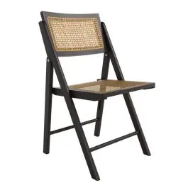 Silla Plegable con Asiento de Ratán y Estructura de Madera Negro BRUNA CG3004NR - Sillas
