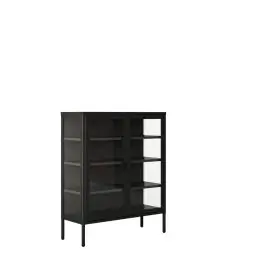Vitrina de 2 Puertas de 90X110 cm Estructura de Metal Puertas de Cristal con Estantes Ajustables TITANIA - Muebles