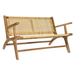 Banco de Jardín de Madera Teca-Ratán Natural MB-199282