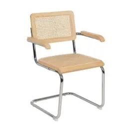 Silla de Madera y Ratán con Patas de Metal y Reposabrazos Natural 614517 - Sillas