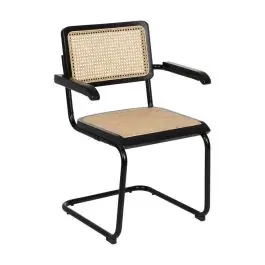 Silla de Madera y Ratán con Patas de Metal y Reposabrazos Color Negro 614518 - Sillas