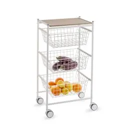 Carrito de Cocina de Acero Inoxidable y Madera Color Blanco-Haya A000420