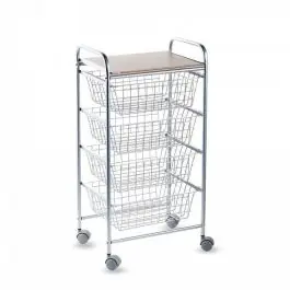 Carrito de Cocina de Acero Inoxidable y Madera Efecto Alistonado Gris A000428B - Estancias